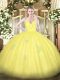 New Style Floor Length Zipper Quinceanera Gown Yellow for Military Ball and Sweet 16 and Quinceanera with Appliques
