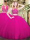 Romantic Fuchsia High-neck Neckline Beading Ball Gown Prom Dress Sleeveless Zipper