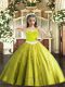 Yellow Green Sleeveless Tulle Lace Up Little Girls Pageant Gowns for Party and Quinceanera