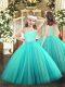 Charming Turquoise Straps Zipper Beading and Lace Pageant Gowns For Girls Sleeveless