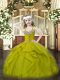 Excellent Olive Green Sleeveless Floor Length Beading and Ruffles Lace Up Little Girl Pageant Gowns