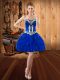 Modern Royal Blue Sweetheart Neckline Embroidery and Ruffles Evening Dress Sleeveless Lace Up