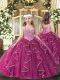 Luxurious Fuchsia Sleeveless Floor Length Beading and Ruffles Lace Up Girls Pageant Dresses