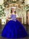 Adorable Royal Blue Tulle Lace Up Little Girls Pageant Gowns Sleeveless Floor Length Beading