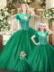 Noble Sleeveless Floor Length Beading Lace Up Sweet 16 Dresses with Green