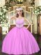 Fashionable Lilac Satin Lace Up Girls Pageant Dresses Sleeveless Floor Length Beading