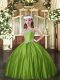 Floor Length Lace Up Little Girl Pageant Gowns Olive Green for Party and Quinceanera with Beading
