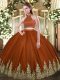 Luxurious Floor Length Rust Red Sweet 16 Quinceanera Dress Tulle Sleeveless Beading and Appliques