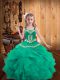 Custom Made Sleeveless Organza Floor Length Lace Up Pageant Dress Wholesale in Turquoise with Embroidery and Ruffles