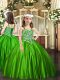 Green Ball Gowns Straps Sleeveless Satin Floor Length Lace Up Beading Pageant Dress for Womens