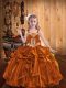 Low Price Floor Length Orange Little Girl Pageant Gowns Organza Sleeveless Embroidery and Ruffles