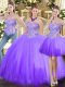 Lavender Lace Up Sweetheart Beading Quinceanera Gowns Tulle Sleeveless