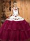 Embroidery and Ruffled Layers Quince Ball Gowns Fuchsia Lace Up Sleeveless Sweep Train