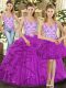 Sumptuous Sleeveless Floor Length Beading and Ruffles Lace Up Sweet 16 Quinceanera Dress with Fuchsia