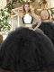 Halter Top Sleeveless Backless Quinceanera Gown Black Tulle