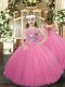 Beading Pageant Dresses Rose Pink Lace Up Sleeveless Floor Length