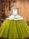 Amazing Olive Green Lace Up Halter Top Embroidery Sweet 16 Dresses Satin and Tulle Sleeveless
