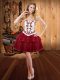 Mini Length Wine Red Prom Party Dress Organza Sleeveless Embroidery