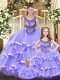 Inexpensive Lilac Ball Gowns Beading and Ruffled Layers 15 Quinceanera Dress Lace Up Tulle Sleeveless Floor Length