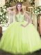 Yellow Green Quinceanera Gown Military Ball and Sweet 16 and Quinceanera with Lace Scoop Sleeveless Backless