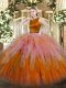 Colorful Multi-color Scoop Clasp Handle Ruffles Quince Ball Gowns Sleeveless