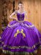 Satin and Organza Off The Shoulder Sleeveless Lace Up Beading and Embroidery Sweet 16 Quinceanera Dress in Purple