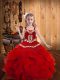 Custom Fit Red Lace Up Pageant Dress for Girls Embroidery and Ruffles Sleeveless Floor Length