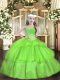 Nice Sleeveless Floor Length Beading and Ruffled Layers Lace Up Little Girls Pageant Gowns