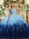 Great Organza Sleeveless Floor Length Quinceanera Gowns and Lace and Ruffles