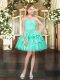 Comfortable Aqua Blue Ball Gowns Organza Sweetheart Sleeveless Beading and Lace Mini Length Lace Up Homecoming Dress