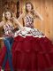 Beauteous Wine Red Lace Up Quinceanera Gown Embroidery Sleeveless Sweep Train