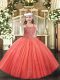 Coral Red Straps Neckline Beading Little Girls Pageant Gowns Sleeveless Lace Up