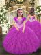 Adorable Fuchsia Ball Gowns Organza Straps Sleeveless Beading and Ruffles Floor Length Lace Up Little Girl Pageant Dress