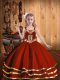 Hot Sale Rust Red Straps Lace Up Beading and Embroidery and Ruffled Layers Winning Pageant Gowns Sleeveless