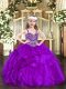 Adorable Purple Sleeveless Organza Lace Up Little Girl Pageant Dress for Party and Quinceanera