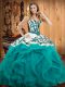 Pretty Teal Sleeveless Satin and Organza Lace Up Quinceanera Gowns for Military Ball and Sweet 16 and Quinceanera