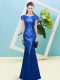 Sequined Cap Sleeves Floor Length Prom Dress and Sequins