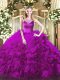 Beading Ball Gown Prom Dress Fuchsia Side Zipper Sleeveless Floor Length