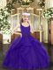 Sleeveless Floor Length Beading and Ruffles Zipper Pageant Gowns For Girls with Purple