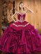 Comfortable Embroidery and Ruffles Quince Ball Gowns Fuchsia Lace Up Sleeveless Floor Length