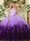 Adorable Multi-color Quinceanera Gowns Sweet 16 and Quinceanera with Ruffles High-neck Sleeveless Backless