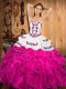 Floor Length Fuchsia Quinceanera Gown Satin and Organza Sleeveless Embroidery and Ruffles