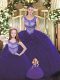 Fantastic Dark Purple Sleeveless Tulle Lace Up Quinceanera Dresses for Military Ball and Sweet 16 and Quinceanera