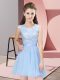 Noble Mini Length A-line Sleeveless Light Blue Wedding Party Dress Side Zipper