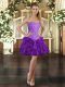 Ideal Mini Length Lace Up Homecoming Dress Purple for Prom and Party with Beading and Ruffles