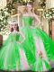 Free and Easy Sleeveless Floor Length Ruffles Lace Up Quinceanera Gown with Green