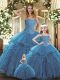 Fancy Teal Lace Up Sweetheart Beading and Ruffles Sweet 16 Dresses Organza Sleeveless