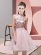 Pink A-line Sequins Bridesmaid Gown Backless Chiffon Sleeveless Mini Length