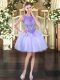 Custom Fit Mini Length Lace Up Prom Gown Lavender for Prom and Party with Beading