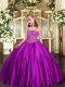 Excellent Purple Satin Lace Up Straps Sleeveless Floor Length Pageant Gowns For Girls Beading